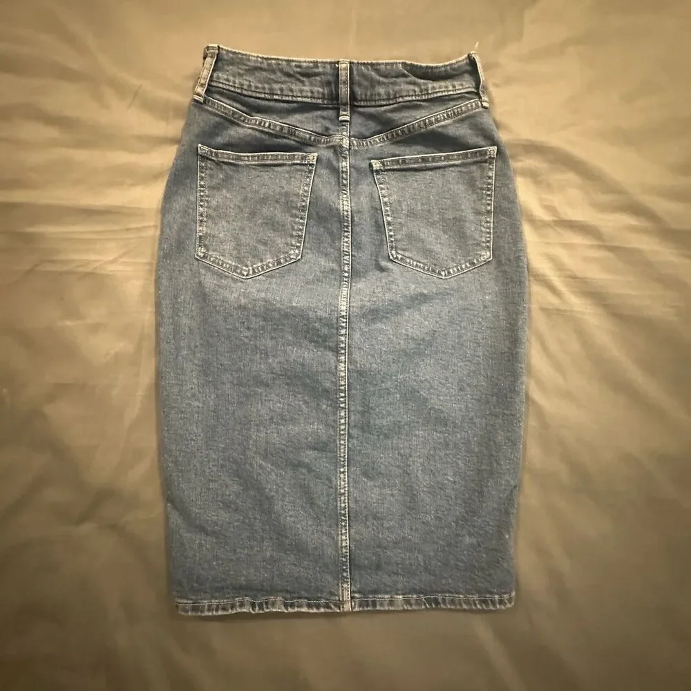 Gap Denim Midi Pencil Skirt Women's 4/27 Knee Length 5 Pocket Preppy Y2K